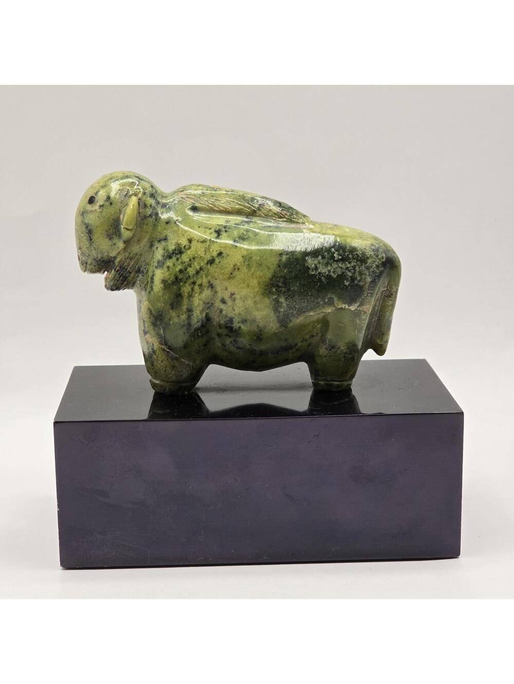 Vintage Inuit Serpentine Buffalo/Bison Sculpture on a Plinth
